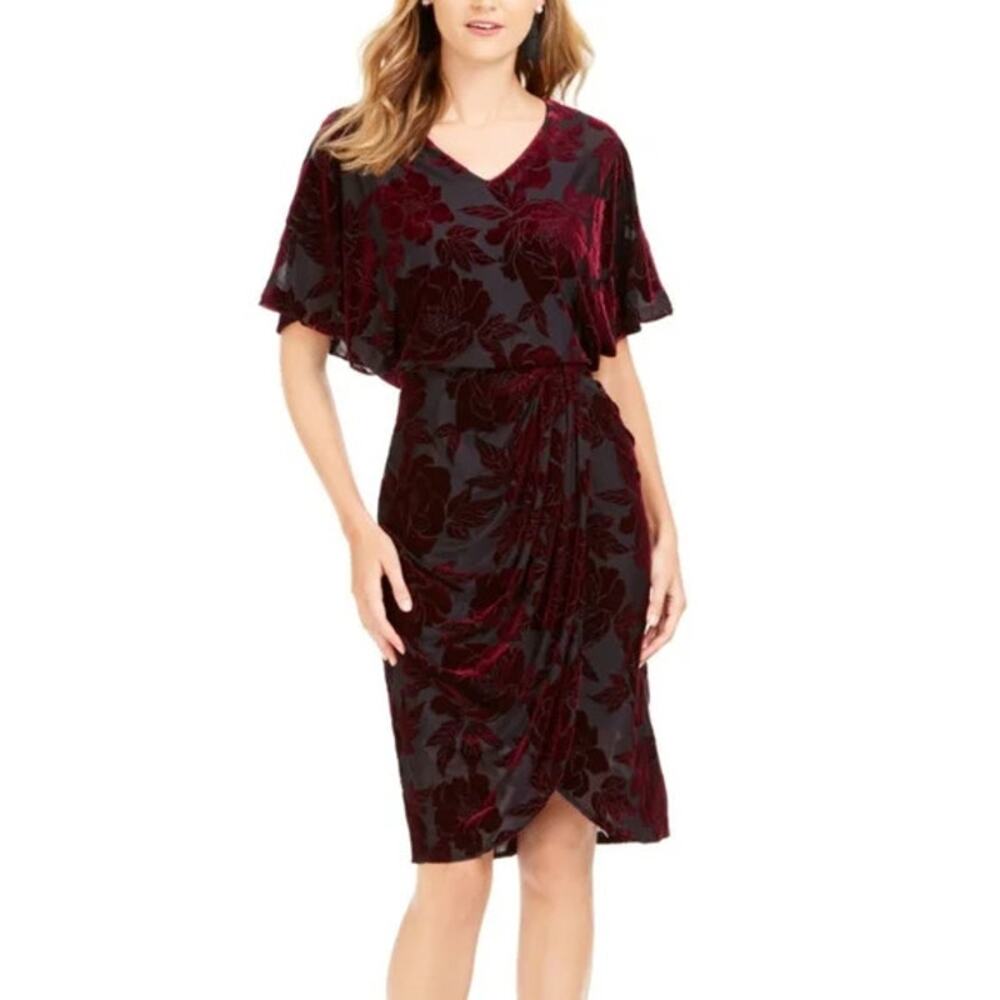 NWT 28th & Park Black Burgundy Floral Tulip Burnout Midi Dress 8